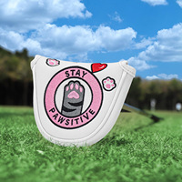 Housse de putter de golf demi-cercle en PU de haute qualité avec broderie patte de chat mignonne et fermeture magnétique