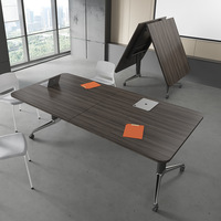 Table de conférence pliante en bois massif MEKIA avec roulettes, design moderne, bureau informatique mobile, 10 places, usage commercial, garantie 5 ans