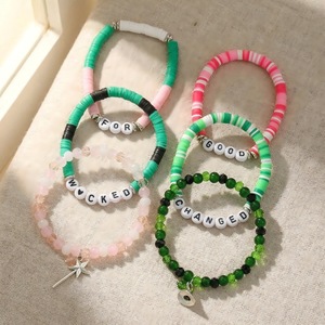 Polymer <b>Clay</b> Stacking Bracelet Set English Letter Witch Hat <b>Magic</b> Wand Alloy Pendant Beaded Jewelry Unisex Gift - Product Image 3