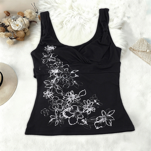 Camisola Negra con Estampado Floral para Mujer, con Tirantes Anudados, Cuello en V, Sexy, Ajustada, con Lazos Ajustables en la Cintura, para Fiestas Casuales - Product Image 6