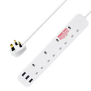 UK 13A Electric Power Strip 6 Outlet British Standard Extension Wire Socket with USB Port