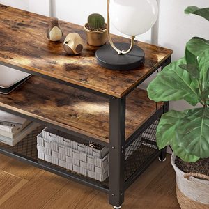 Table de salon Vintage marron foncé, Design <span class=keywords><strong>industriel</strong></span>, cadre métallique, Grain de bois, <span class=keywords><strong>meuble</strong></span> <span class=keywords><strong>TV</strong></span>, Console - Product Image 3