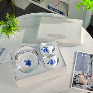 Service à thé de l'après-midi moderne et luxueux en céramique, tasse à café et soucoupe avec boîte cadeau - Product Image 4