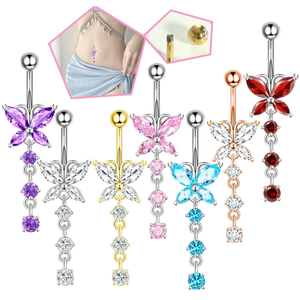 Elegante <span class=keywords><strong>Piercing</strong></span> all'<span class=keywords><strong>Ombelico</strong></span> da Donna in Acciaio Inossidabile Placcato Argento con Cristallo a Forma di <span class=keywords><strong>Farfalla</strong></span>, Regalo di Nozze - Product Image 1