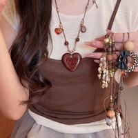 Kalung Liontin Batu Mata Harimau Bohemian Panjang Trendy dengan Rumbai untuk Wanita, Aksesoris Perhiasan Pernikahan