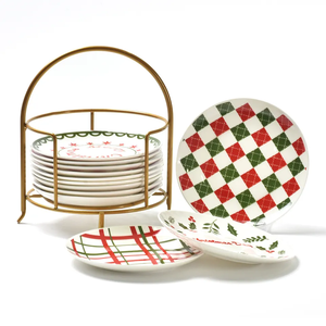 Vente en gros d'assiettes à gâteau doubles de Noël personnalisées, <span class=keywords><strong>plat</strong></span> de service en céramique avec logo personnalisé - Product Image 4