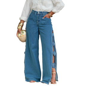 Nouveau style – Jean sexy pour femme, coupe évasée, motif floral 3D ajouré, en denim respirant, taille mi-haute, coupe ample, décontracté pour l'été et l'hiver - Product Image 4