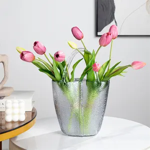 Ev dekoratif için el yapımı cam çanta vazo geniş ağız çanta çiçek vazolar