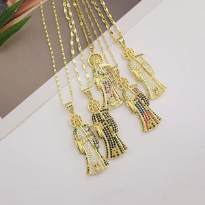 Collar Religioso Católico con Amuleto de Santa <span class=keywords><strong>Muerte</strong></span>, Chapado <span class=keywords><strong>en</strong></span> Oro de 18K, con Circonitas Cúbicas, Cadena de Santería - Product Image 4