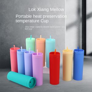 Nouvelle tasse à double paroi en PC de type paille, effet givré, 16 oz, avec ventouse, peinture caoutchouc, anti-fuite, usage général - Product Image 4