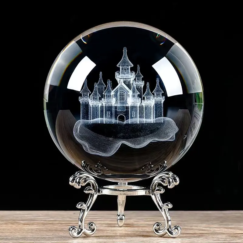 3D Laser Sculpting K9 Kreatif Bersih Kristal Sphere Meditasi Penyembuhan Bola Kristal Kerajinan