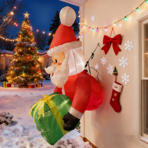 3.5FT Window Inflatable Decor- Christmas Santa Claus with Green Gift <b>Box</b> <b>LED</b> <b>Lighted</b> Blow-Up Outdoor Yard Decoration - Product Image 1