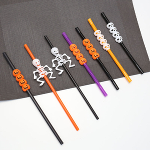 Pailles à thème Halloween, pailles en plastique créatives, visage de squelette, citrouille, fournitures ou cadeaux de fête, décoration de table, style thé et cocktails - Product Image 1