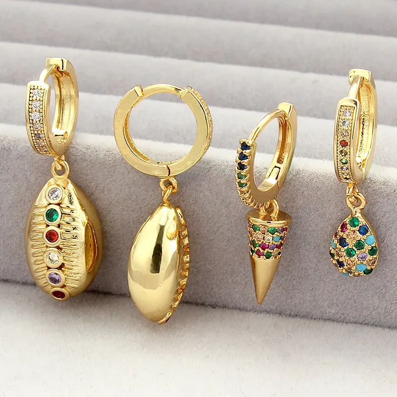 Gothic Mix Earrings Rainbow 24k Gold Heart Earrings pendiente circonita arcoiris Huggie Jewelry CZ earrings