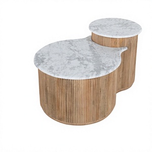Table basse gigogne moderne en bois avec plateau en marbre, faite à la main, légère et écologique, pour salon - Product Image 3