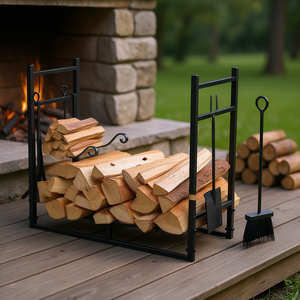 Soporte para Leña de Metal con Recubrimiento en Polvo, Rectangular, Clásico, para Interiores y Exteriores, Juego de Herramientas para Chimenea - Product Image 2