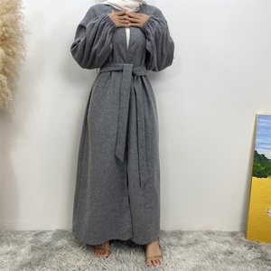 1995# New Fashion Autumn Winter Coat Thick Polyester Side <b>Pockets</b> Women Open Abaya Dubai Womens Clothing Modest Coats - Product Image 5