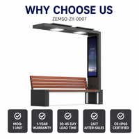 Banc solaire intelligent avec chargeur USB sans fil, éclairage LED, pour parcs, campus, espaces publics, OEM ODM ZEMSO