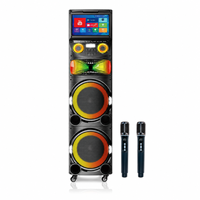 Enceinte de fête intelligente Android 14 à écran tactile sur chariot, double woofers de 12 pouces, microphones sans fil, alimentée par batterie pour karaoké extérieur