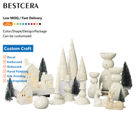 BESTCERA Porcelaine Maisons de village de Noël Maison de Noël en céramique avec lumière LED