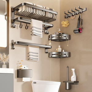 Set di Accessori per Bagno in Alluminio - Set Portasciugamani, Accessorio per Bagno, Mensola Portasciugamani Grigio Persiano con Ganci - Product Image 4