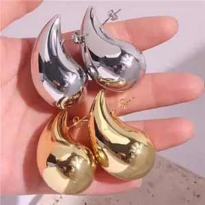 Latest 18K Gold Plated Stainless Steel Jewelry Big Glossy Hollow Raindrop Ear Studs For Women Party Gift Earrings E231516G