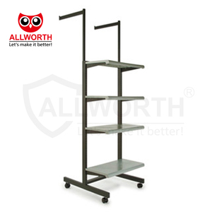 Nouveau design Modes d'utilisation multiples Double tige de suspension Cadre noir avec étagères grises Présentoir à vêtements Porte-vêtements - Product Image 4