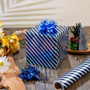 Burymento Holographic Stripe Blue <b>Wrapping</b> <b>Paper</b> 17 In X 32.8 Ft Reversible Gold Gift Wrap For Multiple Occasions - Product Image 4