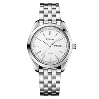 Reloj de Cuarzo para Hombre, de Acero Inoxidable, con Correa de Cuero Genuino, Resistente al Agua, Caja Circular, Cierre de Hebilla, Esfera con Agujas, Resistente al Agua hasta 30 m