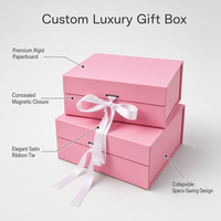 Boîte cadeau magnétique en papier rigide épais avec logo personnalisé, laminage mat rose, pliage magnétique avec ruban