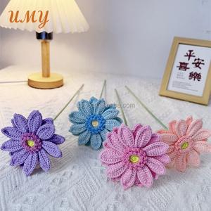 Real Touch Crochet Gerbera crisantemo fiori realistici <span class=keywords><strong>Bouquet</strong></span> da sposa per la festa di matrimonio a casa decorazioni - Product Image 4