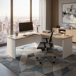 Solido in legno naturale impiallacciatura cavo da scrivania ritagli di lusso a forma di L Design bianco Base mobili da ufficio per uso di edifici per uffici camera da letto - Product Image 3