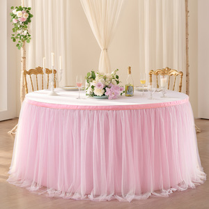 Falda de <span class=keywords><strong>mesa</strong></span> de <span class=keywords><strong>tul</strong></span> para mesas cuadradas ovaladas redondas rectangulares falda de <span class=keywords><strong>mesa</strong></span> tutú decoración de boda para fiesta de bienvenida de bebé - Product Image 3