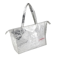 Sac de shopping en argent brillant personnalisé en usine, réutilisable, logo imprimé personnalisé, sac de plage pliable, sac de shopping pour cadeau promotionnel