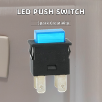 16A 250VAC T105 Tombol Tekan Persegi Kuningan Dua Kutub 1NO 4 Pin Solder OFF-ON Menunjukkan Lampu LED 12V Plastik Reset IP11