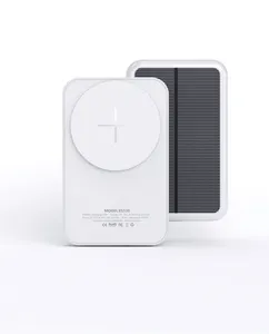 Carregador magnético sem fio portátil, banco de energia solar 5000mah 10000mah com cabo USB-C para iphone 14/13