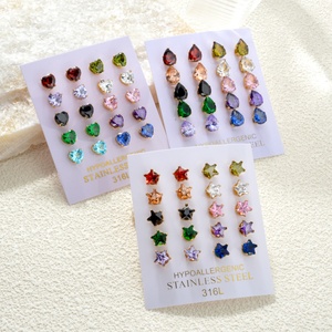 Bijoux en acier inoxydable 304/316L de mode en gros, plaqués or 18 carats, zircone colorée, forme personnalisée, boucles d'oreilles pendantes pour femmes - Product Image 5