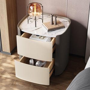 Chevet moderne multicolore avec double tiroir de rangement, lumière LED, charge sans fil, revêtement en cuir microfibre, plateau en marbre <span class=keywords><strong>noir</strong></span> - Product Image 2