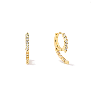 Boucles d'oreilles créoles classiques CANNER en argent S925 plaqué or 18 carats, allongées en forme de 9, avec zircons empilés - Product Image 1