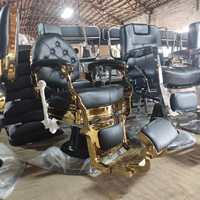 Fauteuil de Barbier de Luxe Noir et Or Personnalisé en Gros avec Dossier Inclinable Ergonomique – Équipement de Salon pour Coiffure