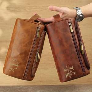 Trousse de Toilette Multifonctionnelle en Cuir PU Personnalisée pour Hommes, Gravure Laser Nom Personnalisé, Trousse de Voyage Étanche pour Rasage et Soins - Product Image 5