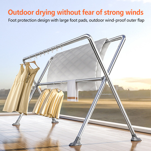 Séchoir à <span class=keywords><strong>linge</strong></span> pliable à longueur réglable avec cadre métallique stable, filet de séchage et support à chaussures - Product Image 3