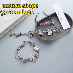 Personalized <b>Name</b> Customize Vintage Gold Enamel Stainless Steel Unisex Cuban <b>Chain</b> Cartoon Letter Logo Charms Fashion Bracelets - Product Image 2