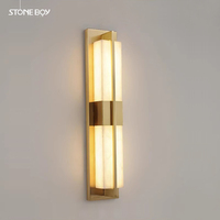 Nouvelle applique murale en cuivre de style chinois avec abat-jour en marbre pour salon, couloir, chambre et entrée - Ambiance orientale moderne