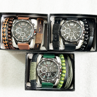 6329  4pcs/ Set  Set Jam Tangan Pria Modis  Jam Tangan Quartz Bulat dengan 4pcs Gelang  Montre Homme