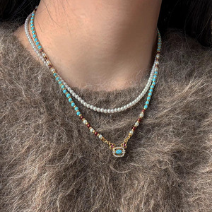 Collier en agate rouge turquoise et perles <span class=keywords><strong>Swarovski</strong></span>, nouveau style chinois, chaîne de clavicule de luxe pour femmes - Product Image 2