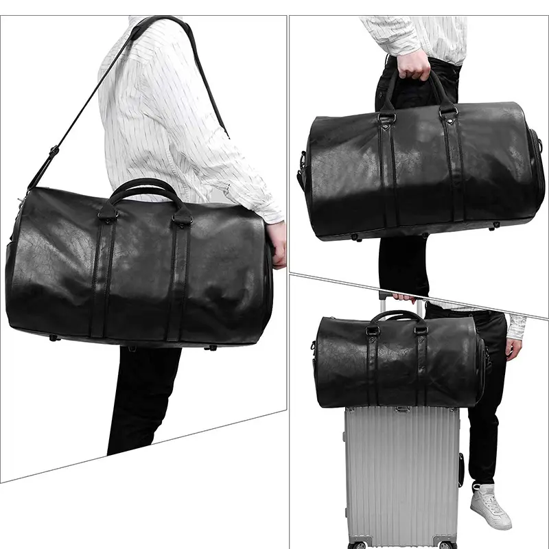 Waterproof business travel carry on duffle garment bag custom logo PU leather men suit cover bag