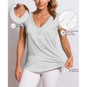 T-shirts pour femmes à col en V, manches courtes, en tissu slub fluido-brûlé, décontractés et sportifs, lot multi-couleurs - Product Image 4