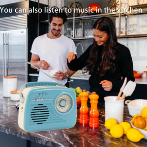 Radio Portatile <span class=keywords><strong>Vintage</strong></span> AM/FM a Transistor con Alimentazione a Batteria o da Parete, Altoparlante Retrò in Plastica con Orologio DC - Product Image 4