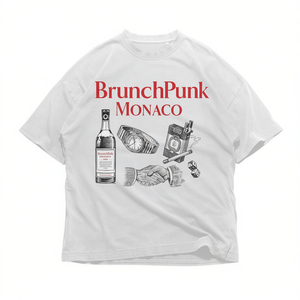 Camiseta Gráfica BrunchPunk Monaco con Ilustración Vintage de Reloj, Cámara y Dados, Estilo Retro Riviera, Oversize, Unisex, Streetwear - Product Image 2